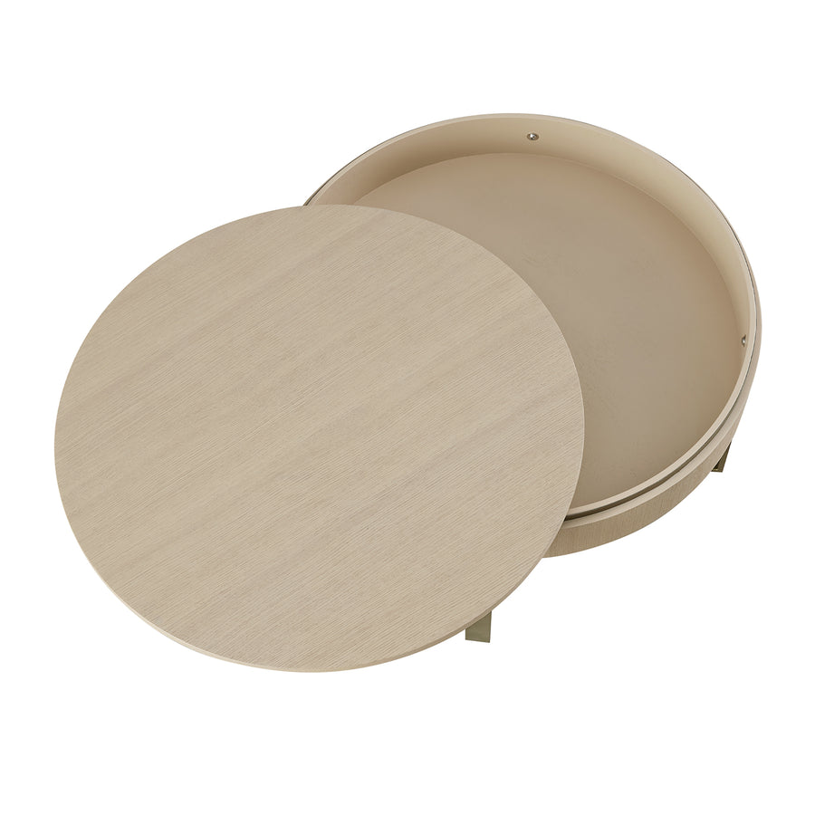 Gramercy 75cm Round Storage Coffee Table, Beige Oak