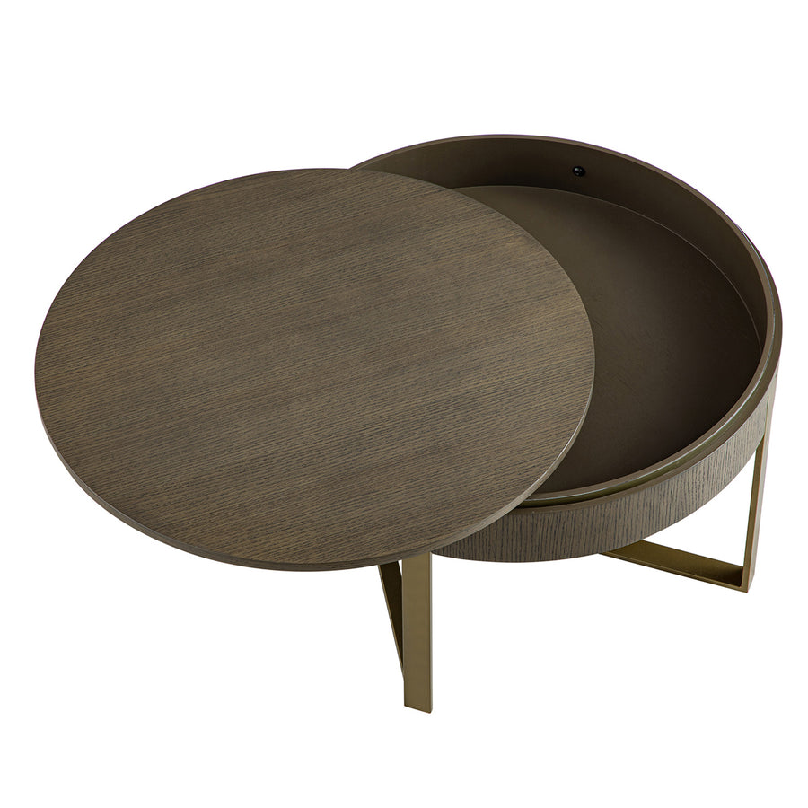 Gramercy 75cm Round Storage Coffee Table, Smoked Grey Oak