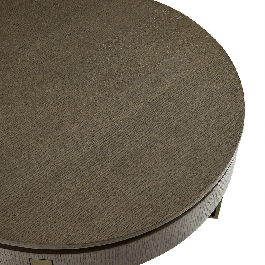 Gramercy 75cm Round Storage Coffee Table, Smoked Grey Oak