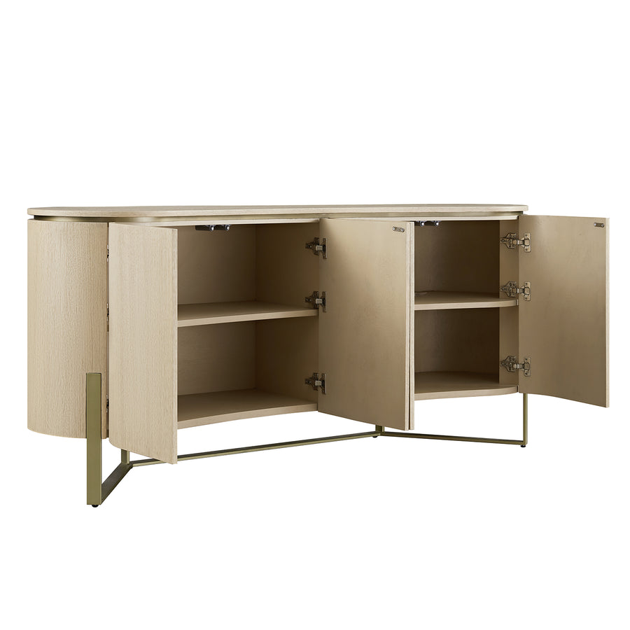 Gramercy Large Curved-Front 4-Door Sideboard, Beige Oak & Cool Bronze - daals