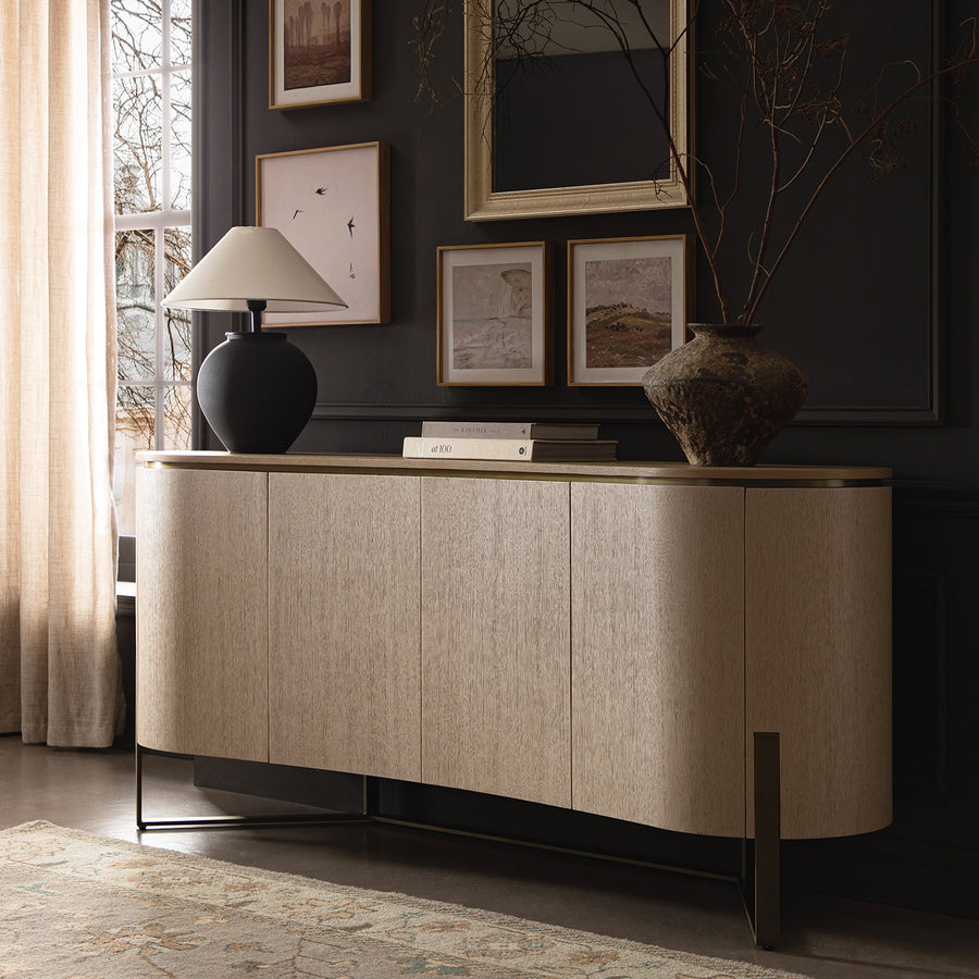 Gramercy Large Curved-Front 4-Door Sideboard, Beige Oak & Cool Bronze - daals