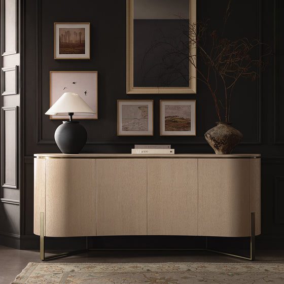 Gramercy Large Curved-Front 4-Door Sideboard, Beige Oak