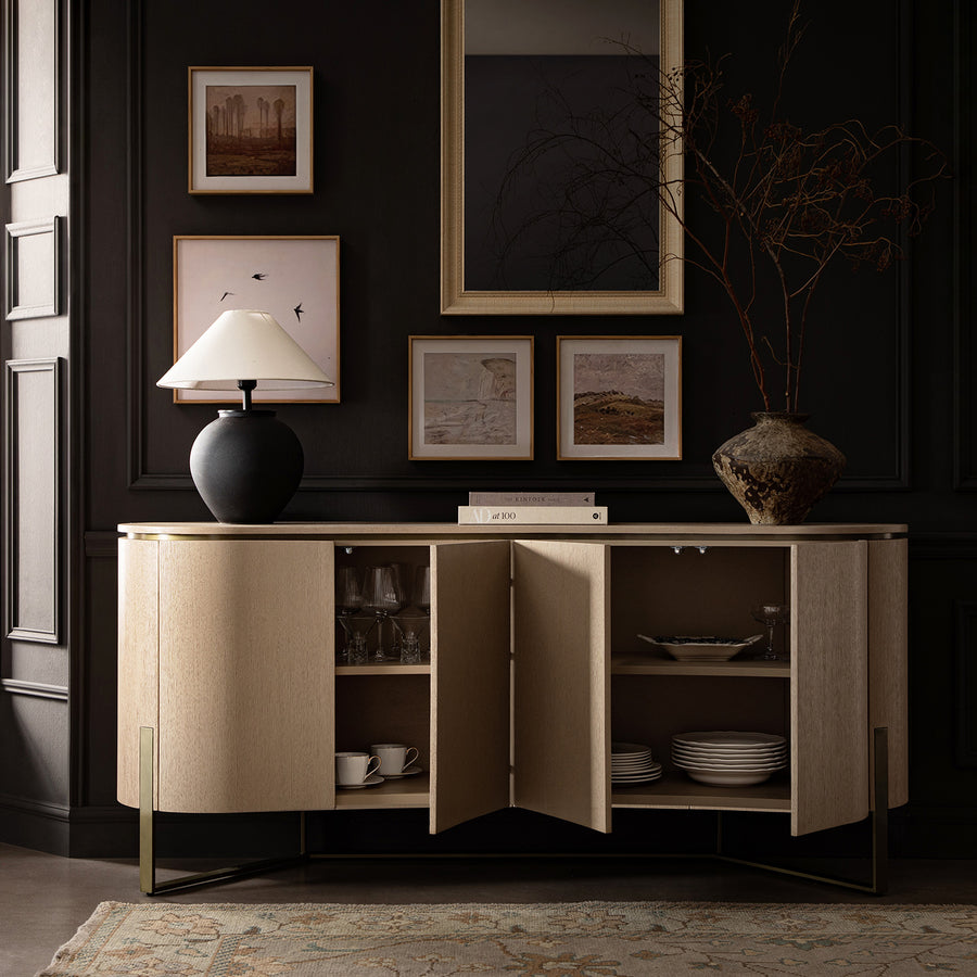 Gramercy Large Curved-Front 4-Door Sideboard, Beige Oak & Cool Bronze - daals