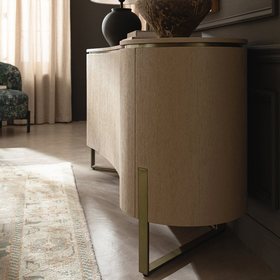 Gramercy Large Curved-Front 4-Door Sideboard, Beige Oak & Cool Bronze - daals