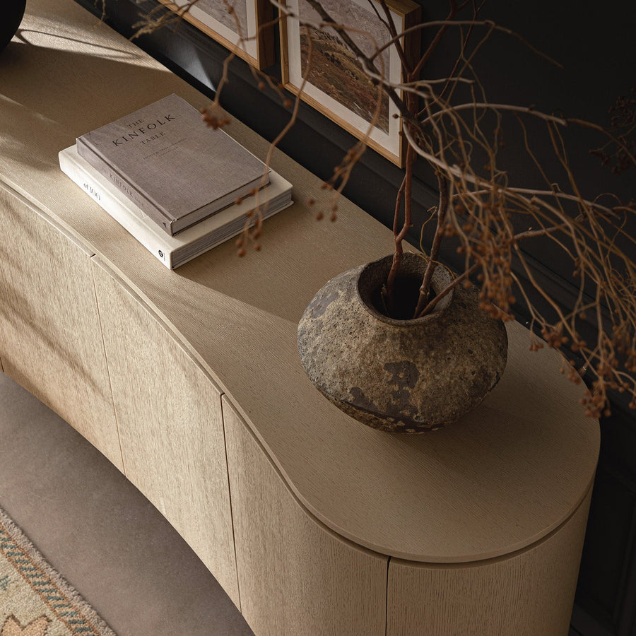 Gramercy Large Curved-Front 4-Door Sideboard, Beige Oak & Cool Bronze - daals