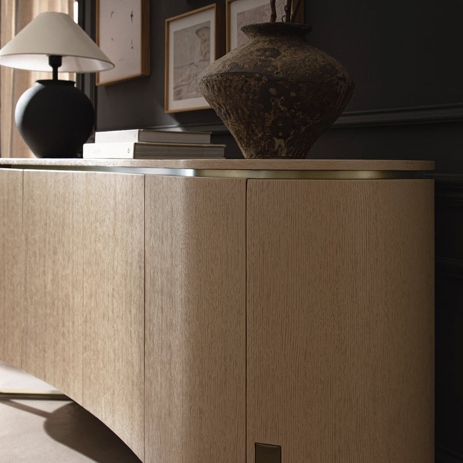 Gramercy Large Curved-Front 4-Door Sideboard, Beige Oak & Cool Bronze - daals