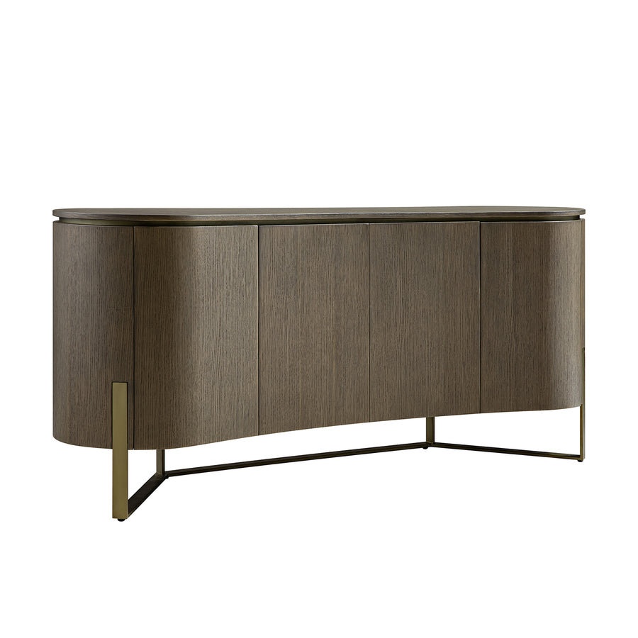 Gramercy Large Curved-Front 4-Door Sideboard, Smoked Grey Oak