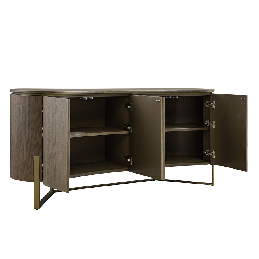 Gramercy Large Curved-Front 4-Door Sideboard, Smoked Grey Oak
