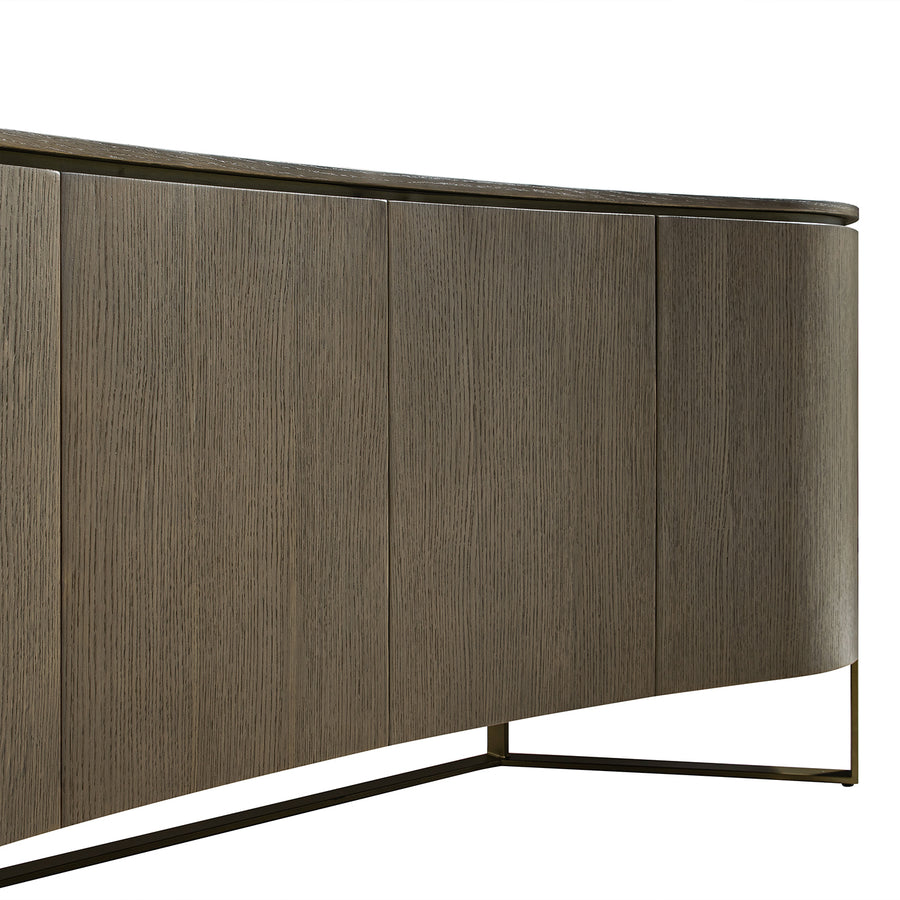 Gramercy Large Curved-Front 4-Door Sideboard, Smoked Grey Oak