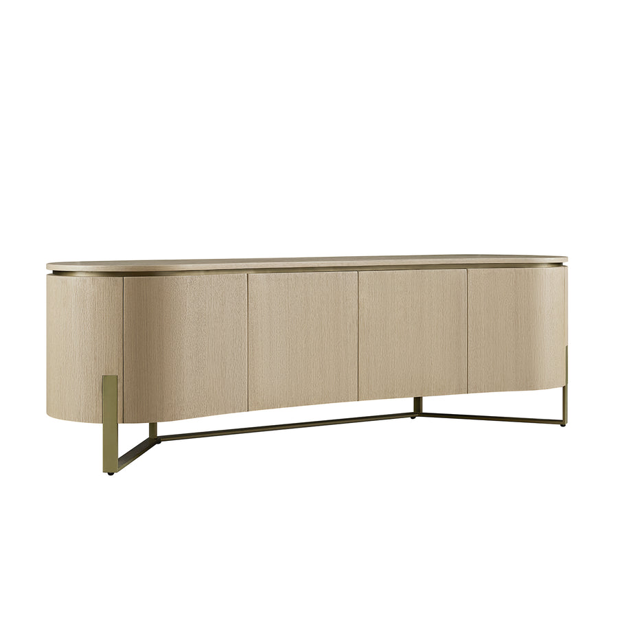 Gramercy Large 180cm Curved-Front TV Unit, Beige Oak & Cool Bronze - daals