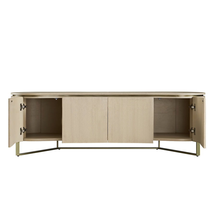 Gramercy Large 180cm Curved-Front TV Unit, Beige Oak & Cool Bronze - daals
