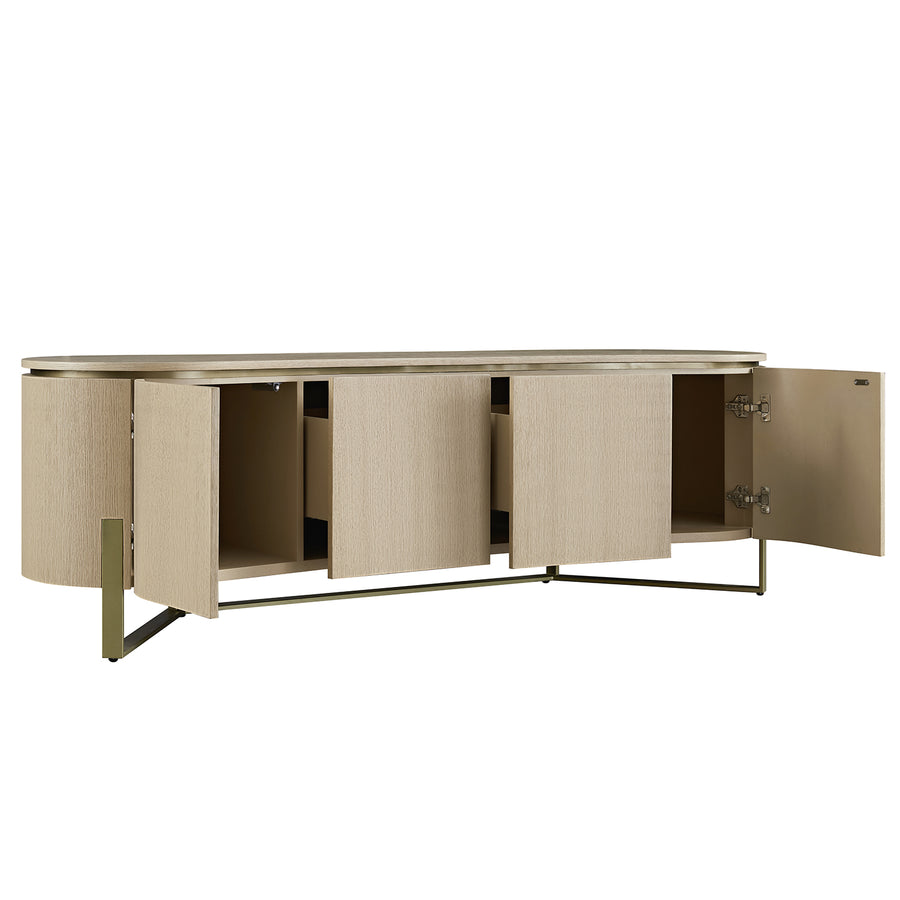 Gramercy Large 180cm Curved-Front TV Unit, Beige Oak & Cool Bronze - daals
