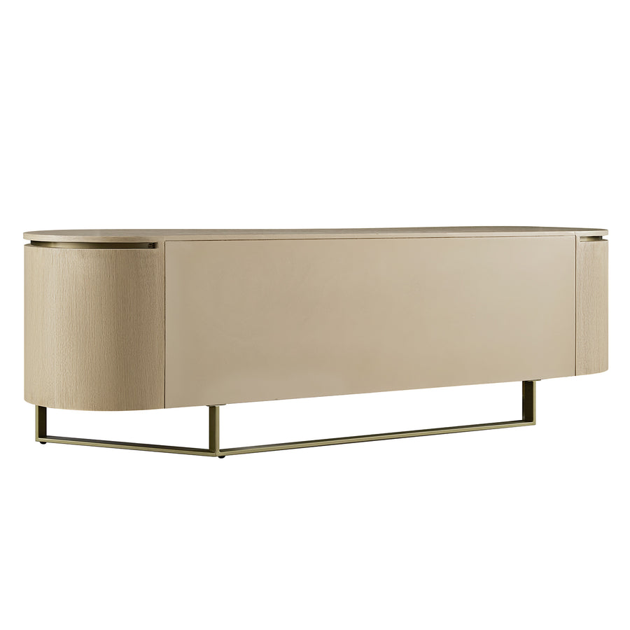 Gramercy Large 180cm Curved-Front TV Unit, Beige Oak & Cool Bronze - daals