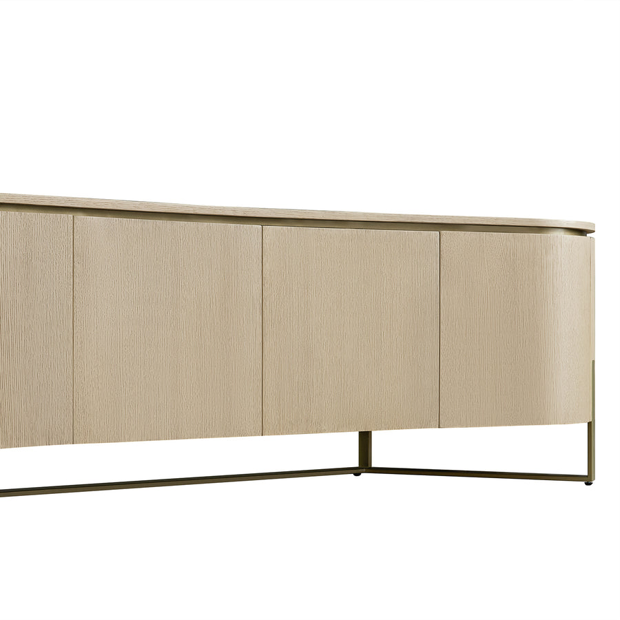 Gramercy Large 180cm Curved-Front TV Unit, Beige Oak & Cool Bronze - daals