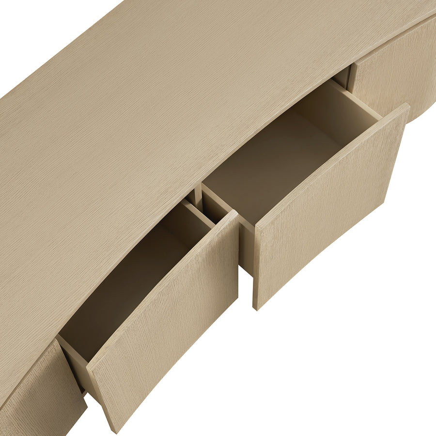Gramercy Large 180cm Curved-Front TV Unit, Beige Oak & Cool Bronze - daals