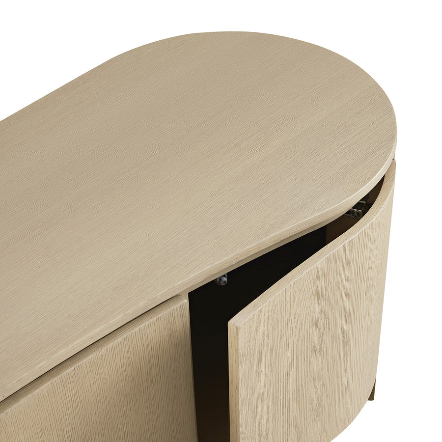 Gramercy Large 180cm Curved-Front TV Unit, Beige Oak & Cool Bronze - daals