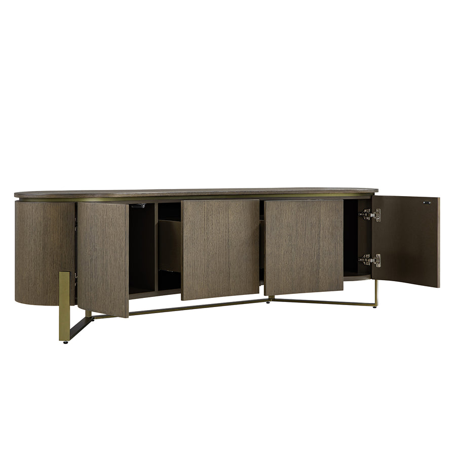 Gramercy Large 180cm Curved-Front TV Unit, Smoked Grey Oak