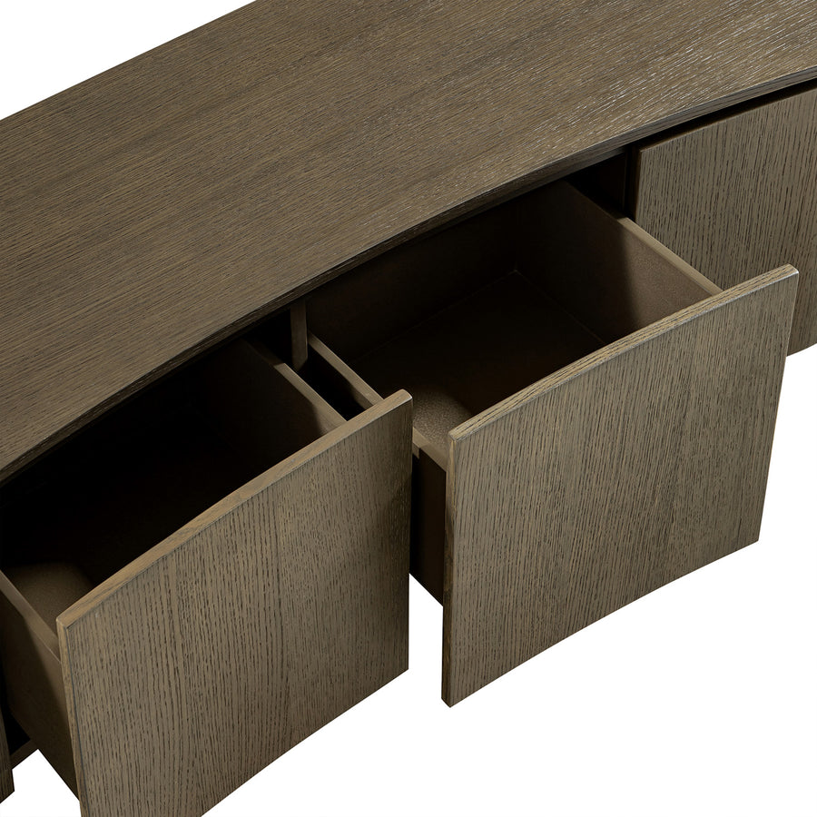 Gramercy Large 180cm Curved-Front TV Unit, Smoked Grey Oak