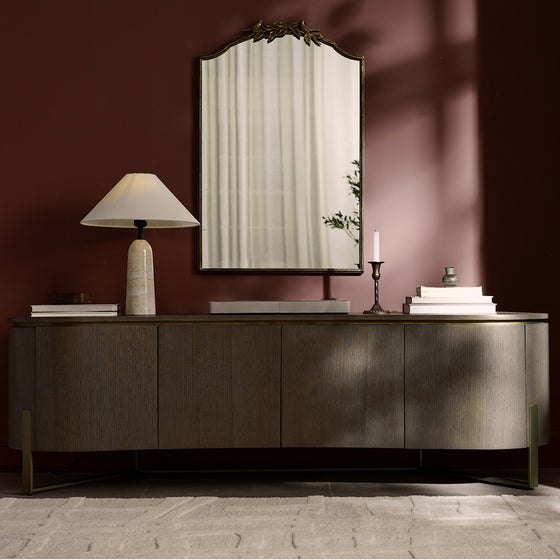 Gramercy Large 180cm Curved-Front TV Unit, Smoked Grey Oak