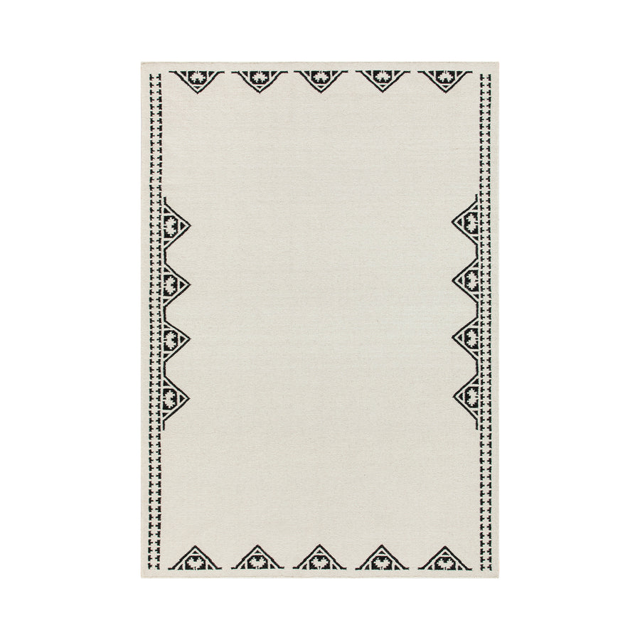 Atlan Cream & Black Handwoven Wool Rug