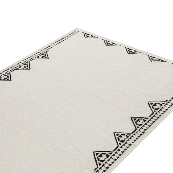 Atlan Cream & Black Handwoven Wool Rug