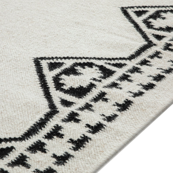 Atlan Cream & Black Handwoven Wool Rug