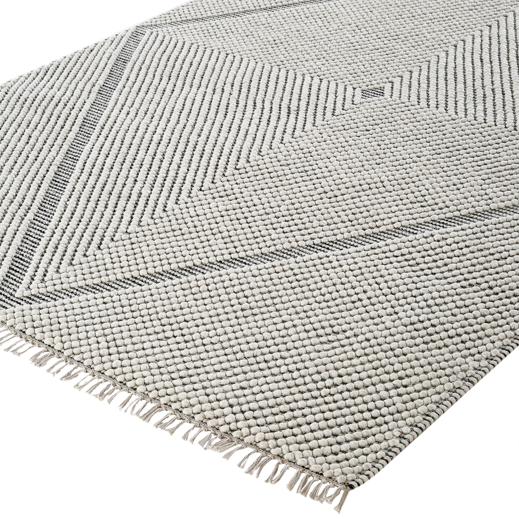 Avanti Handwoven Salt and Pepper Diamond Bobble Wool Rug | daals