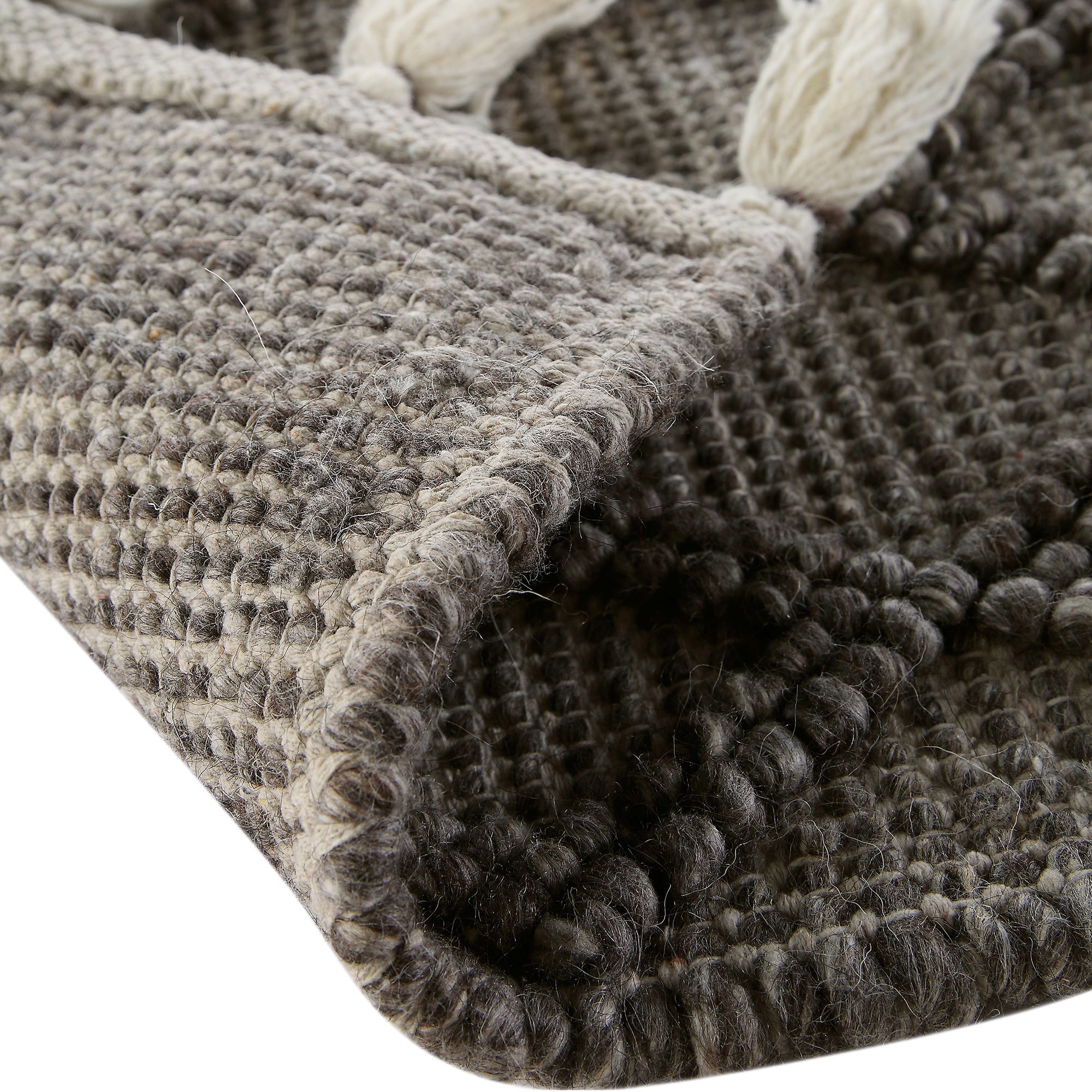 Avanti Handwoven Light Grey and Cream Diamond Bobble Wool Rug | daals