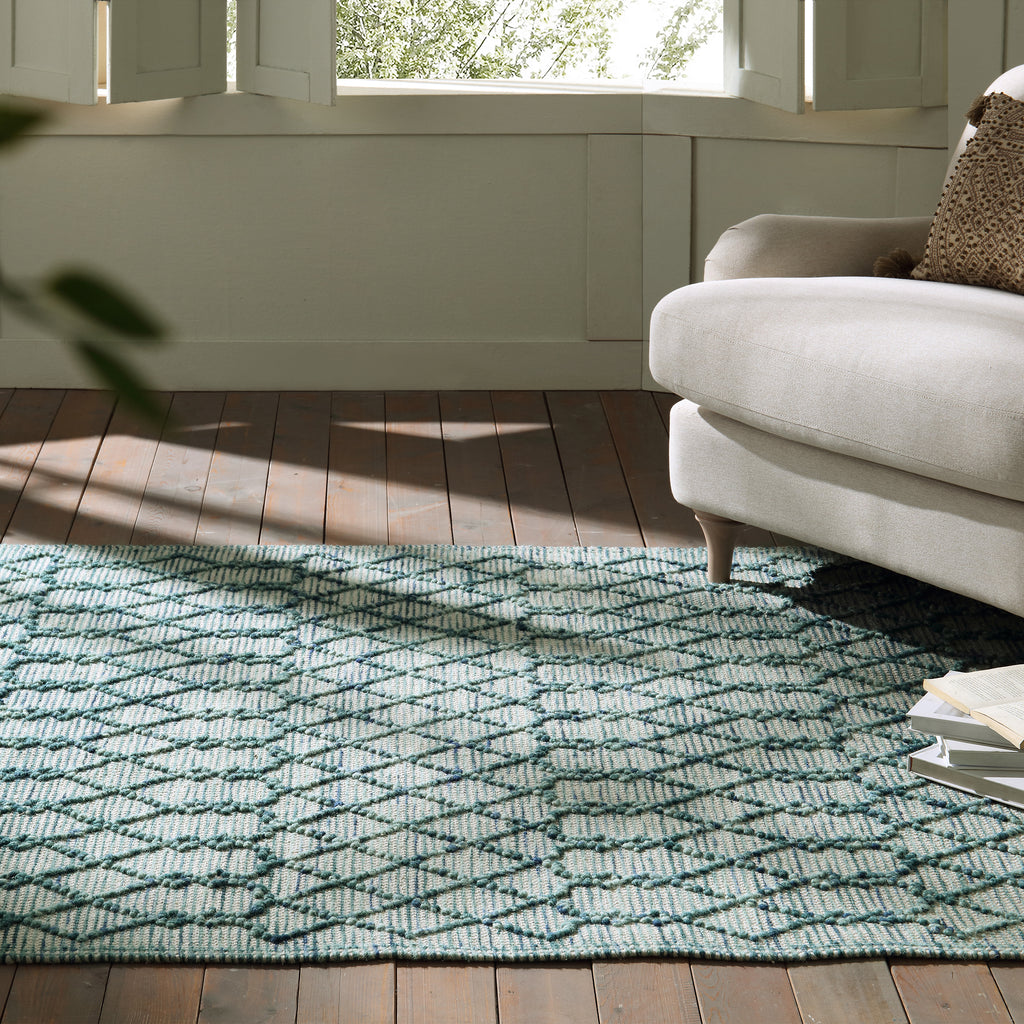 Avanti Handwoven Aquamarine Bobble Wool Rug | daals