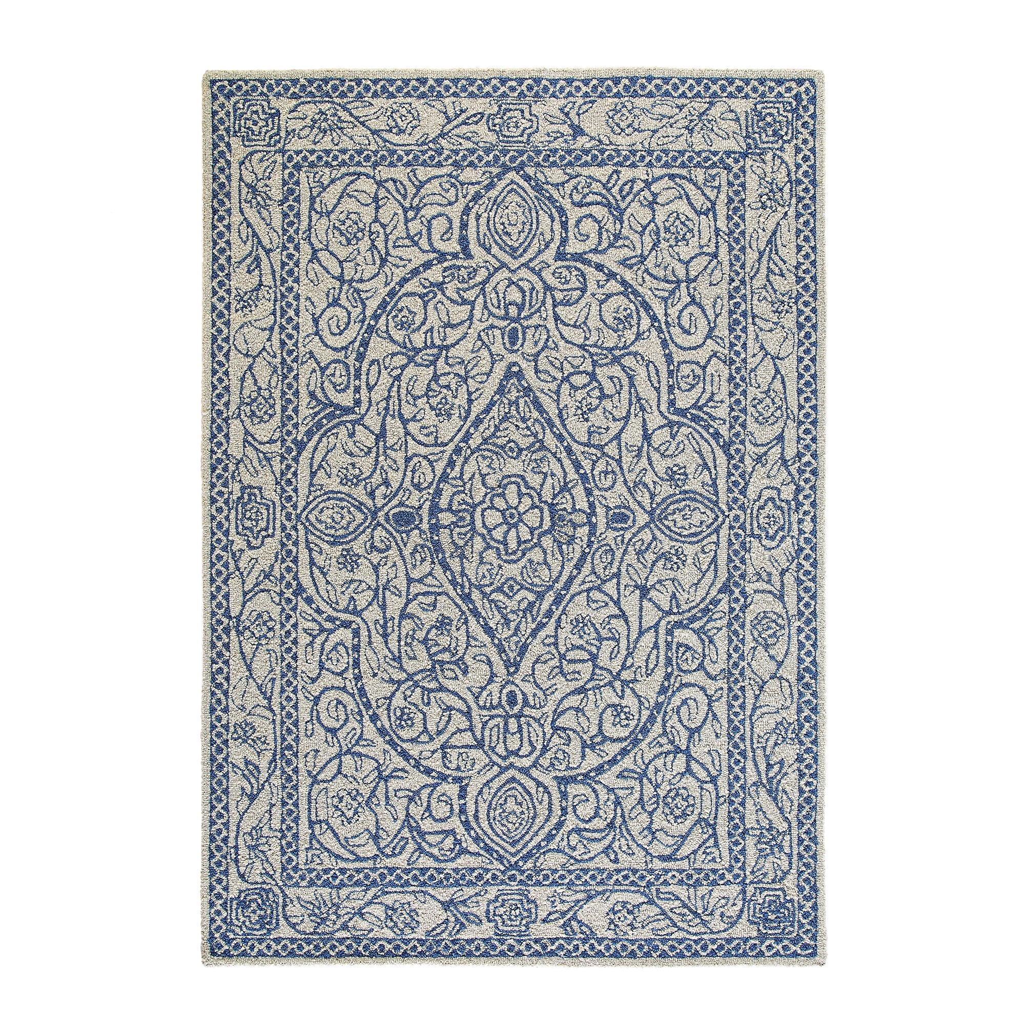 Eden Blue Leaf Traditional Hand Tufted Wool Rug | daals
