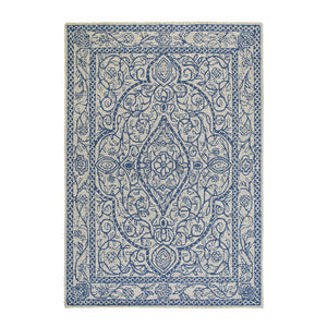 Eden Blue Leaf Traditional Hand Tufted Wool Rug