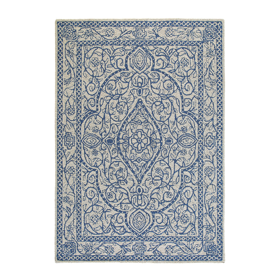 Eden Blue Leaf Traditional Hand Tufted Wool Rug