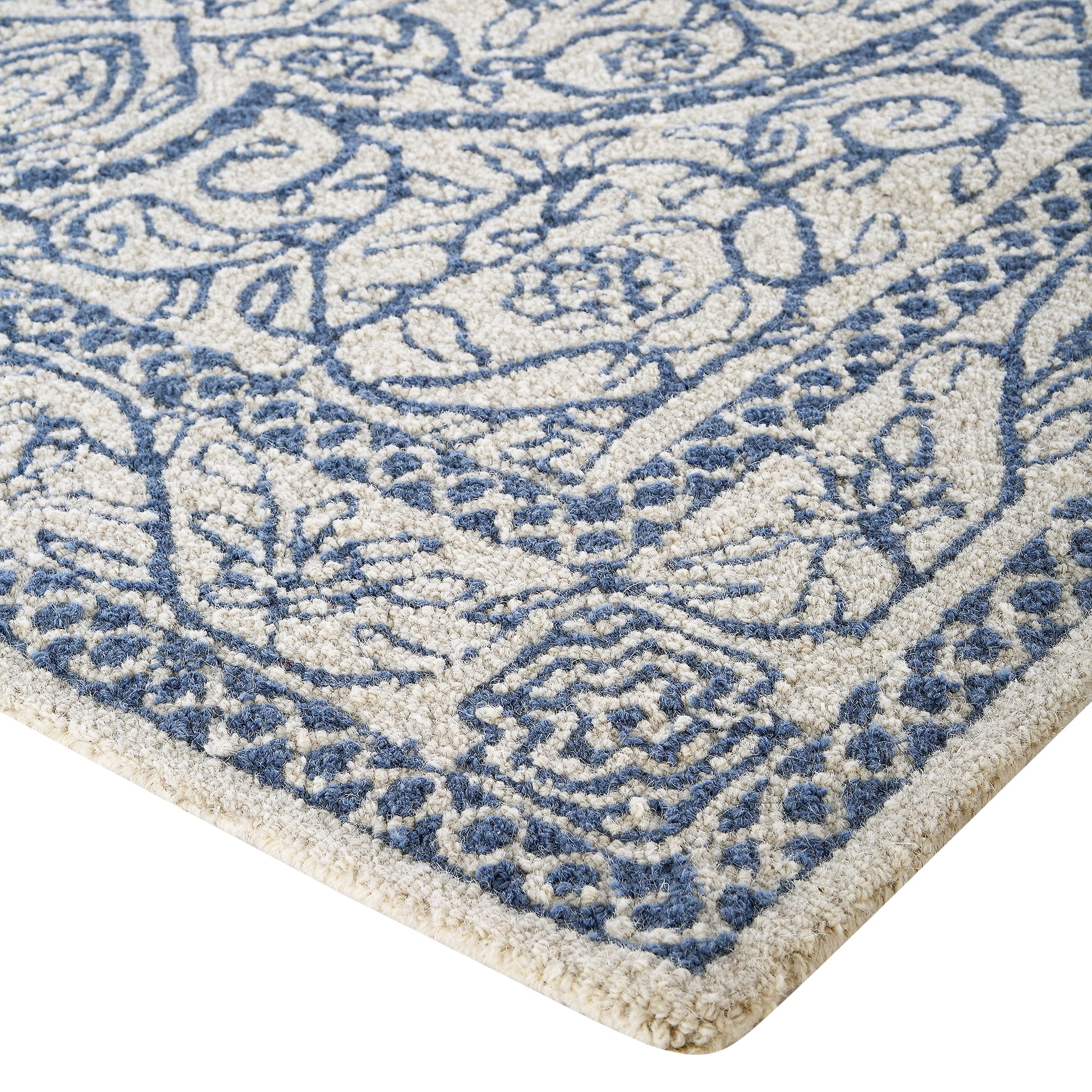 Eden Blue Leaf Traditional Hand Tufted Wool Rug | daals