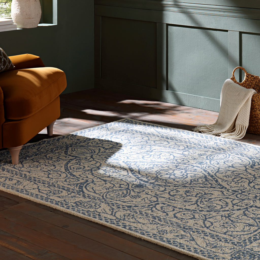 Eden Blue Leaf Traditional Hand Tufted Wool Rug | daals