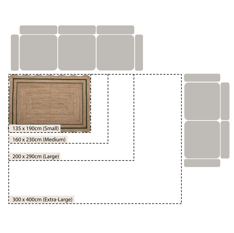 Evie Hand Braided Jute Scallop Green Border Rectangular Rug