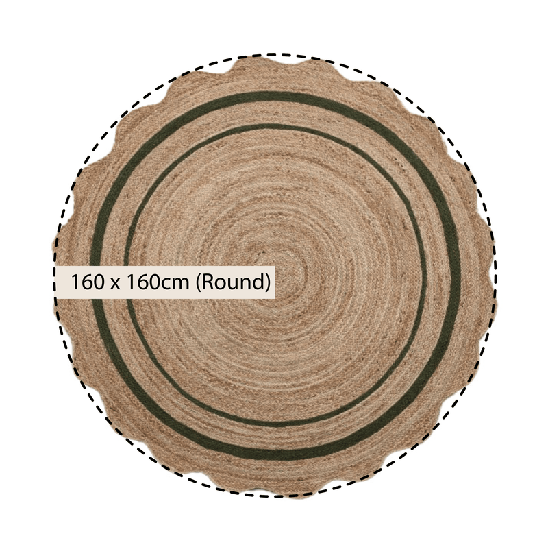 Evie Hand Braided Jute Scallop Green Round Rug