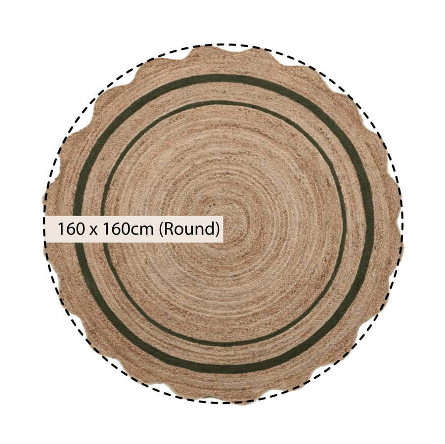 Evie Hand Braided Jute Scallop Green Round Rug