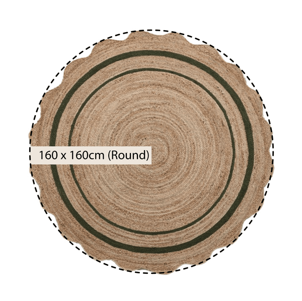 Evie Hand Braided Jute Scallop Green Round Rug