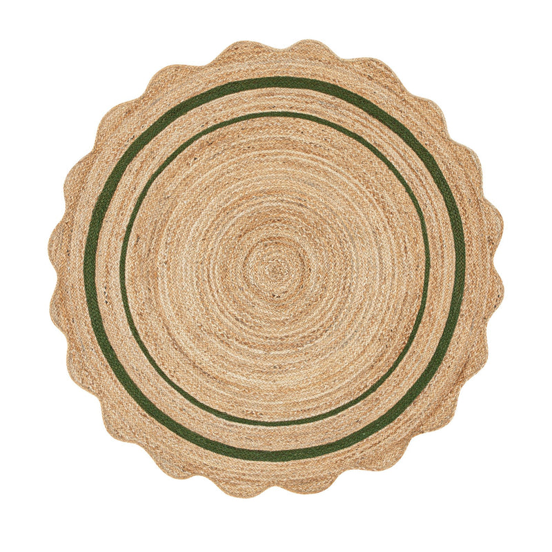 Evie Hand Braided Jute Scallop Green Round Rug