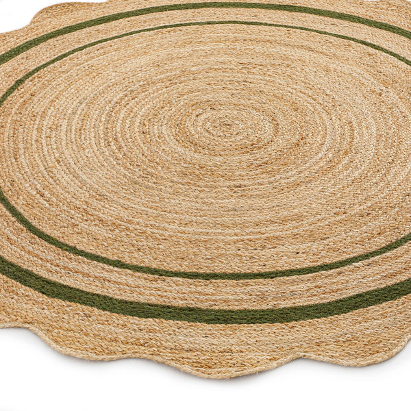 Evie Hand Braided Jute Scallop Green Round Rug
