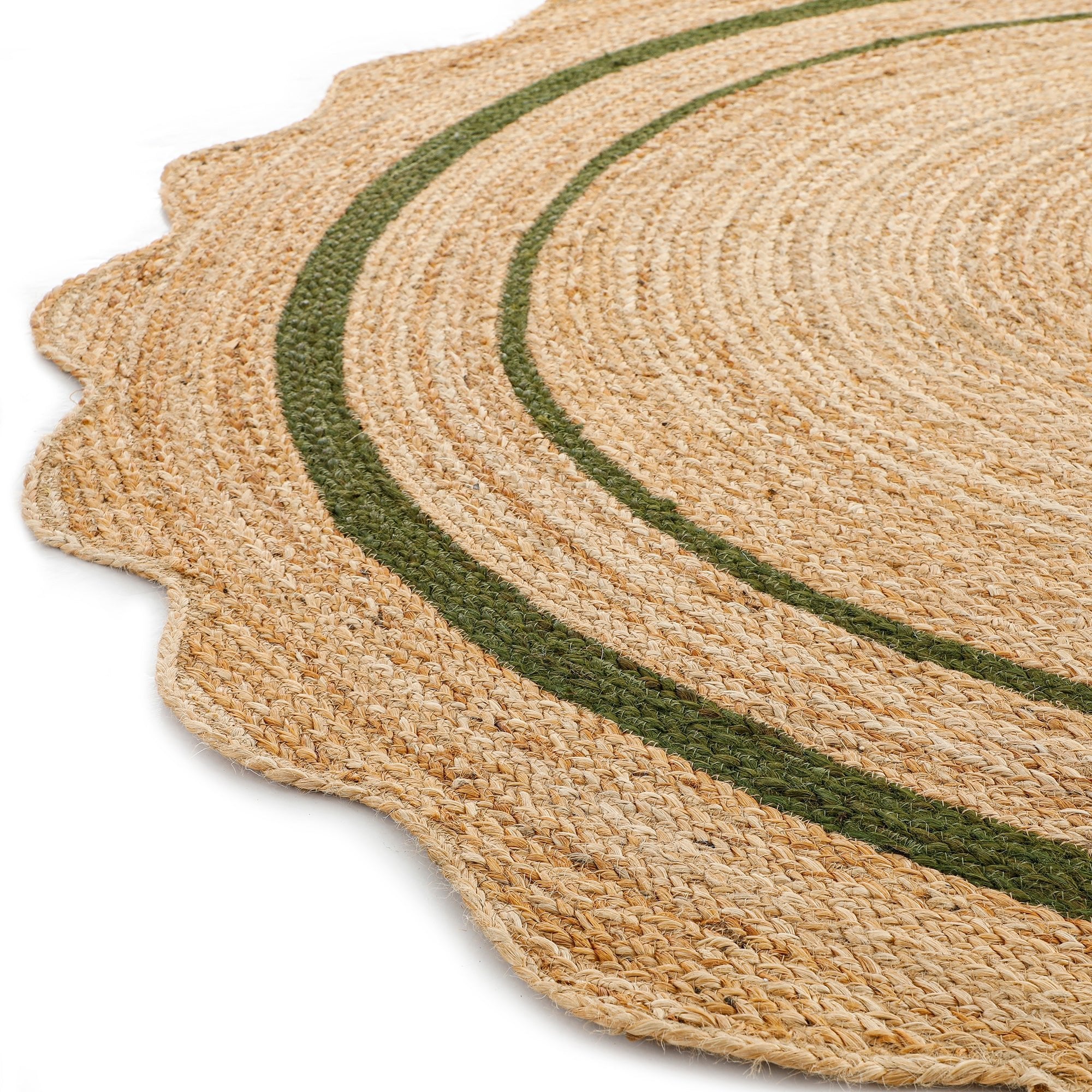Evie Hand Braided Jute Scallop Green Round Rug | daals