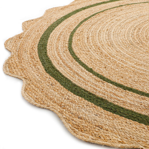 Evie Hand Braided Jute Scallop Green Round Rug