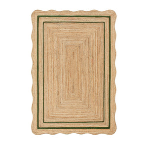 Evie Hand Braided Jute Scallop Green Border Rectangular Rug