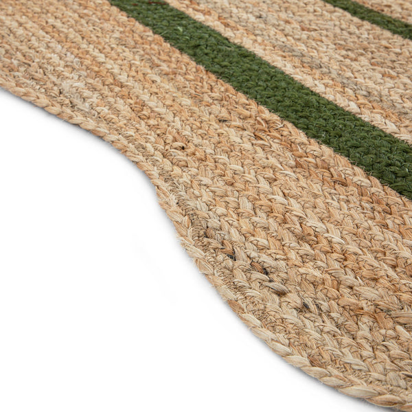 Evie Hand Braided Jute Scallop Green Border Rectangular Rug