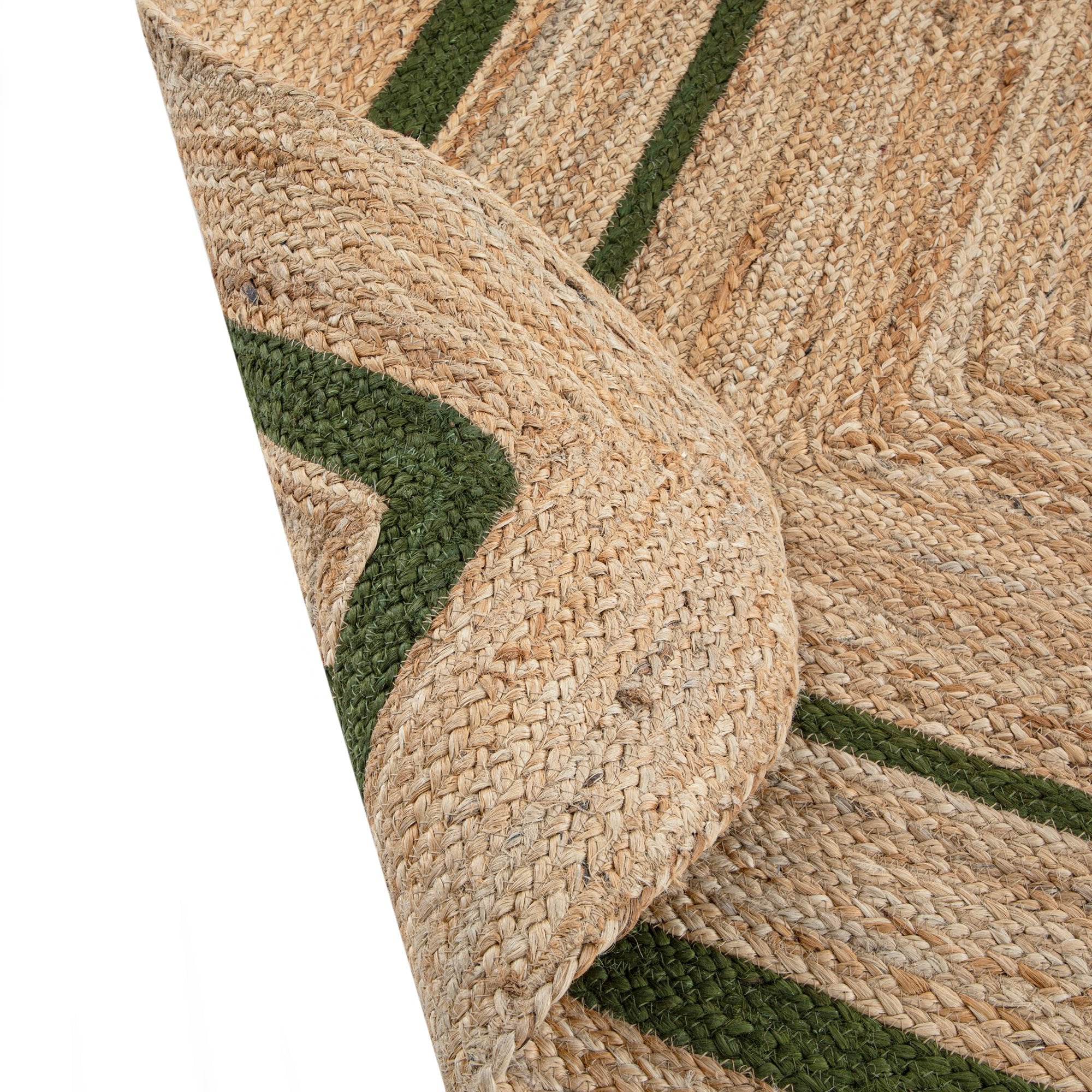 Evie Hand Braided Jute Scallop Green Border Rectangular Rug | daals