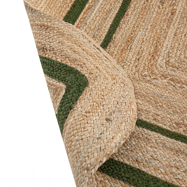 Evie Hand Braided Jute Scallop Green Border Rectangular Rug