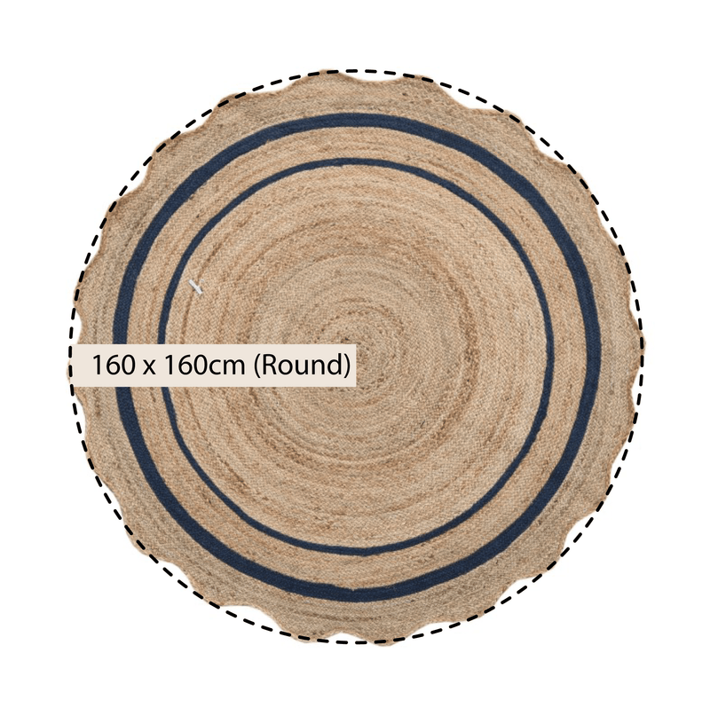 Evie Hand Braided Jute Scallop Navy Blue Round Rug