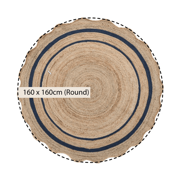 Evie Hand Braided Jute Scallop Navy Blue Round Rug