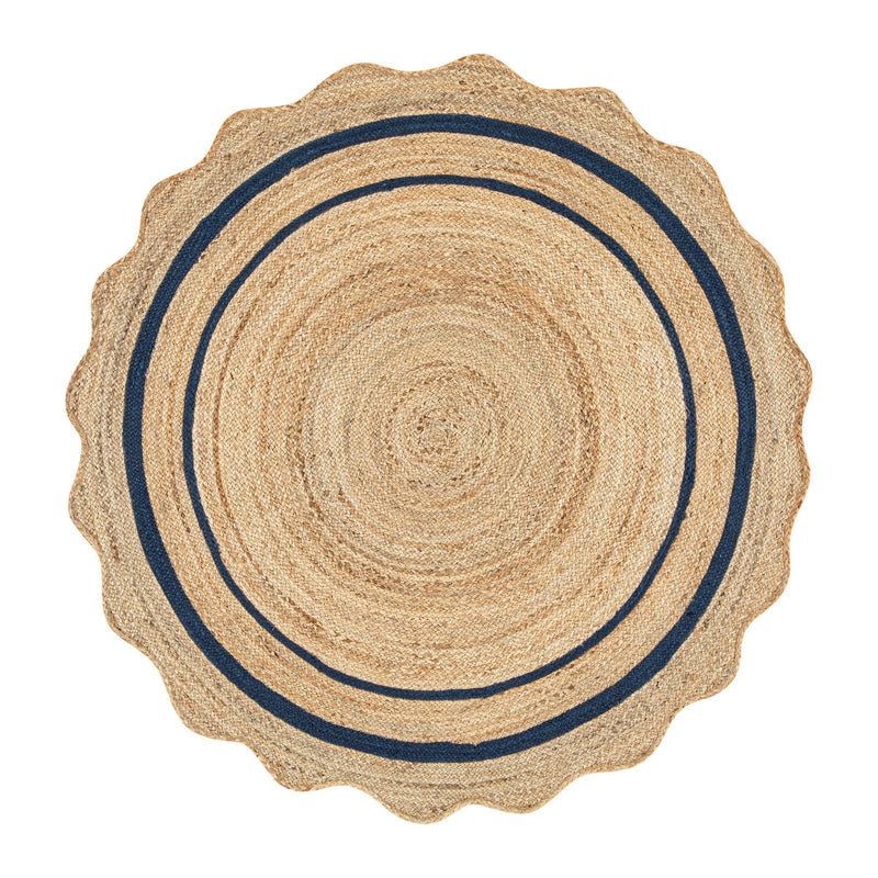 Evie Hand Braided Jute Scallop Navy Blue Round Rug