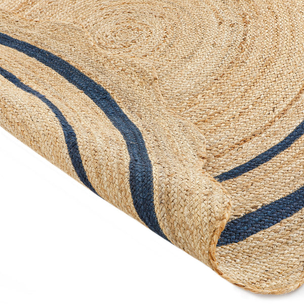 Evie Hand Braided Jute Scallop Navy Blue Round Rug